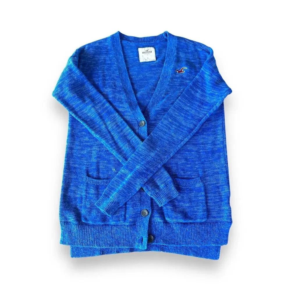 Hollister Women's Blue Knit Long Line Open Front Cardigan Sweater Size Small
